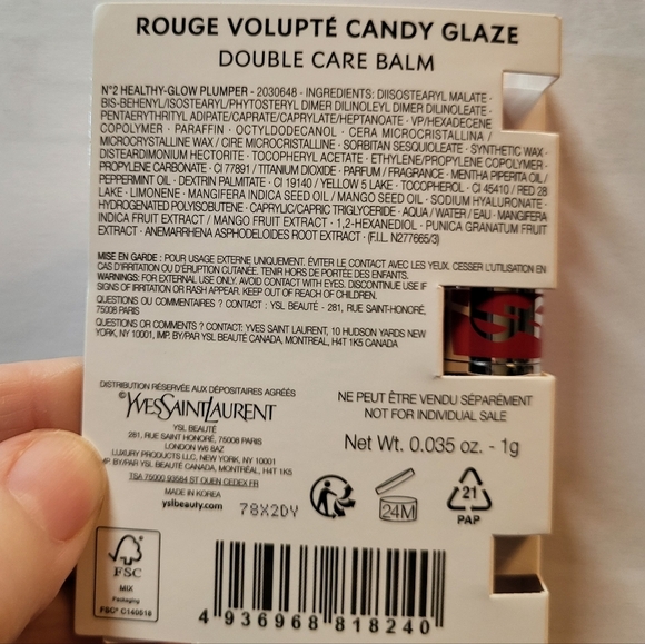 YSL Rouge Volupte Candy Glaze Double Care Balm (02 Clear),.035oz, New - Picture 3 of 6